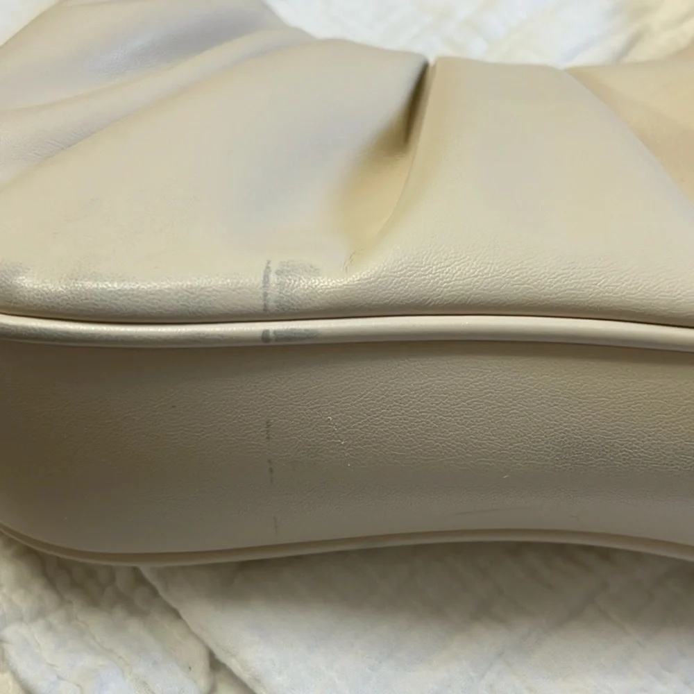 JW PEI Gabbi Ruched Small Hobo Vegan Faux Leather Wrist Handbag Ivory Neutral